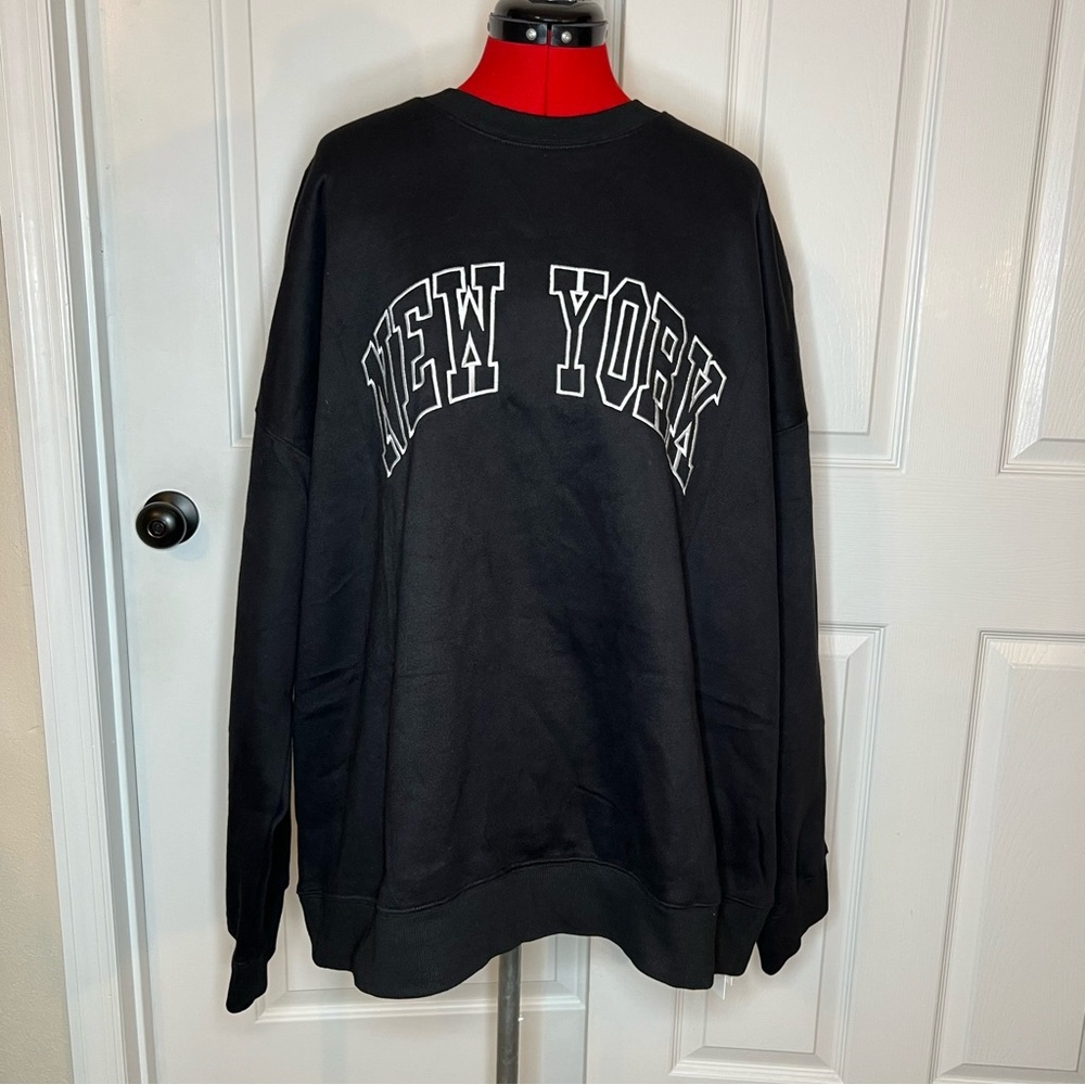 New York Embroidered Black Crewneck Sweatshirt NWT Lomon 3XL Black White Unisex.